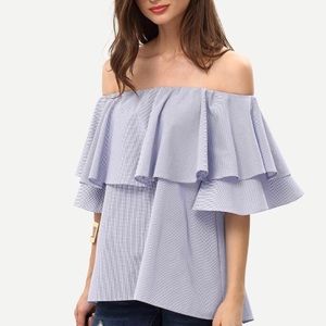 Royal Blue Ruffled Off The Shoulder Blouse